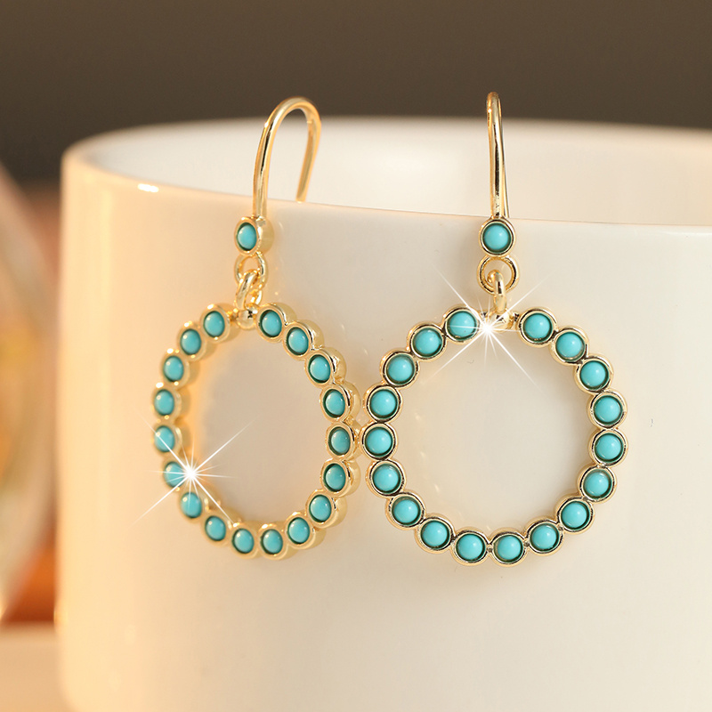 Women's Circular Hanging Ear Hooks with Blue Synthetic Turquoise